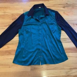 Elie Tahari color block silk satin shirt Sz XL